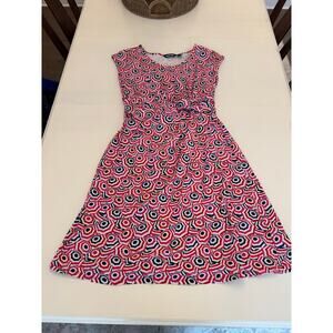 Land's End Women's Faux Wrap Sleeveless Dress Red Blue Umbrella Print Medium